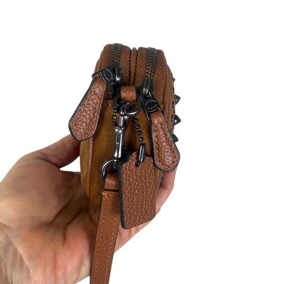 Coach Saddie All Stud Grommets Pouch small crossbody brown suede - Picture 4 of 16
